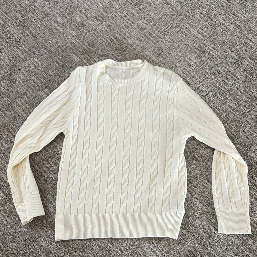 SHEIN Cream Cable Knit Crewneck Sweater